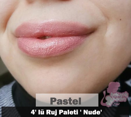     Pastel 4'lü Ruj Paleti 'Nude' dudak örneği